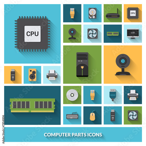Computer Parts Decorative Icons Set
