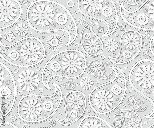 seamless paisley ornament black white vector floral background