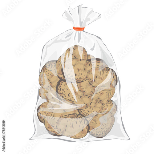 Potatoes. Transparent bag for food