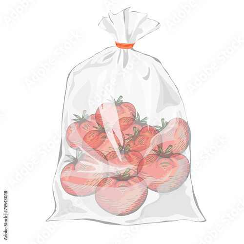 Tomatos. Transparent bag for food