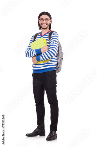 Student with books isolated on white