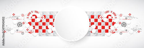 Abstract technology background with red squares and elements.