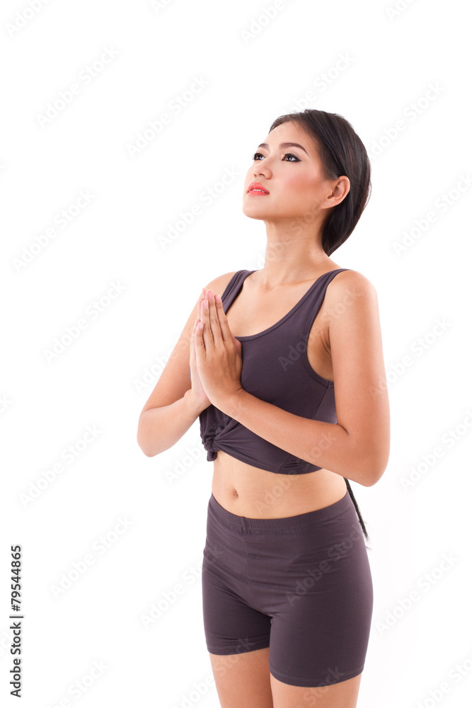 active woman practicing yoga sun salutation, stretching exercise active woman practicing yoga sun salutation, stretching exercise