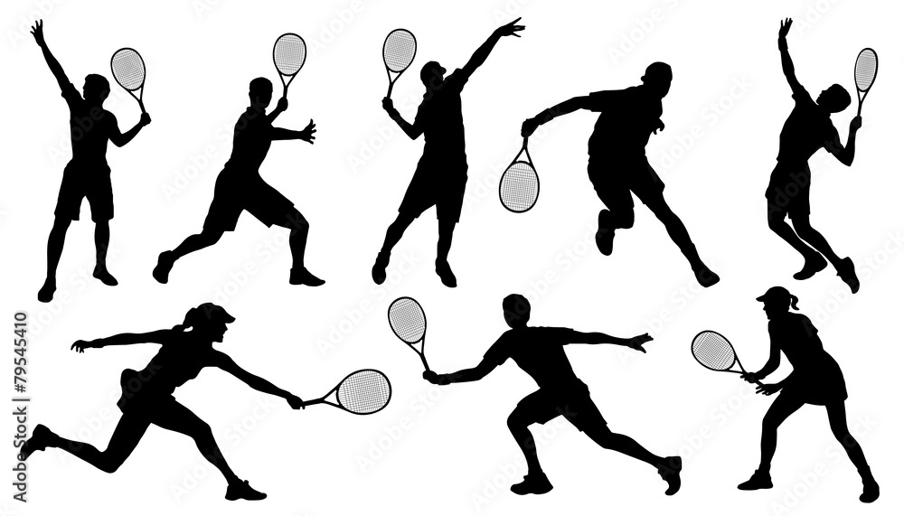 tennis silhouettes - obrazy, fototapety, plakaty 