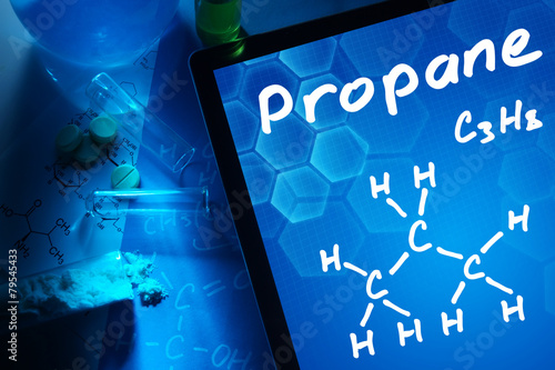 Tablet with the chemical formula of propane. photo