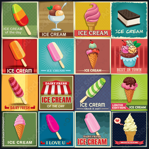 Vintage ice cream poster design set