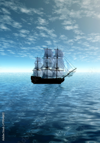 Lonely sailing ship in ocean © elen_studio