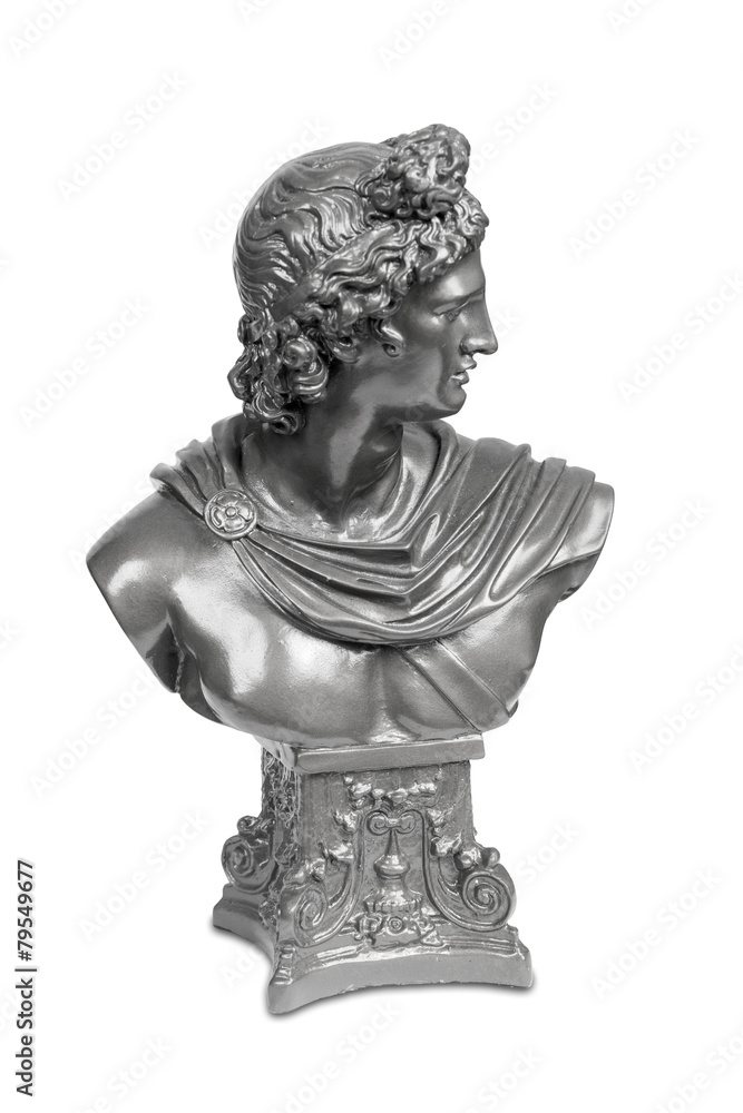 Obraz premium Silver bust sculpture of Apollo Belvedere isolated over white