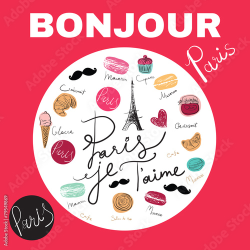 Vector hand drawn illustration with Paris symbol