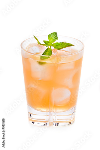 Closeup of alcoholic cocktail isolated on a white background