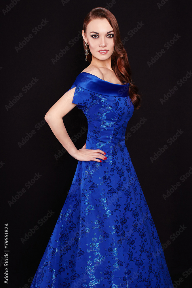 Beautiful elegant lady in blue dress