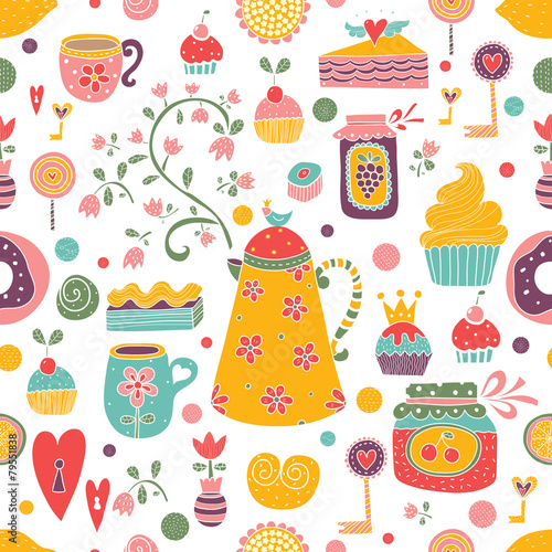 Spring tea. Seamless pattern.