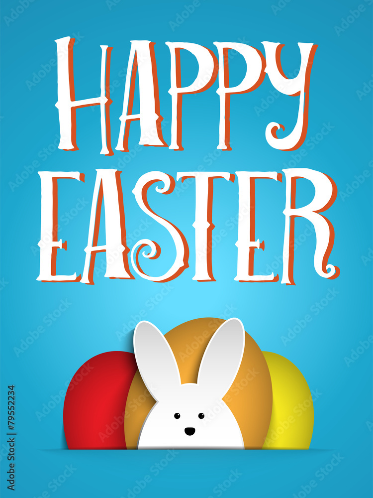 Fototapeta premium Happy Easter Rabbit Bunny on Blue Background