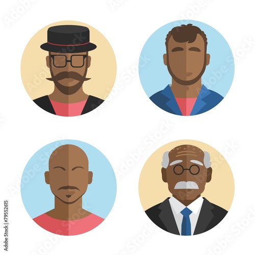 flat design African American men icons collection.