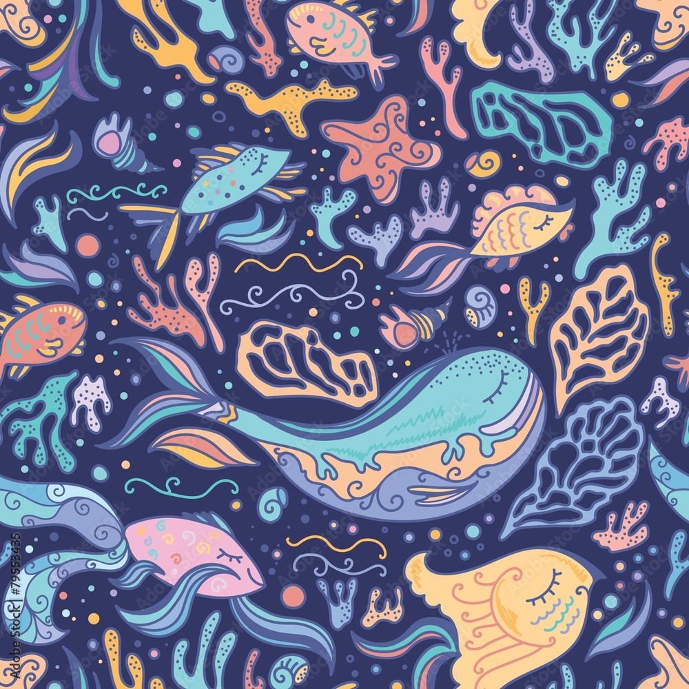 Cute blue pattern with sea animals