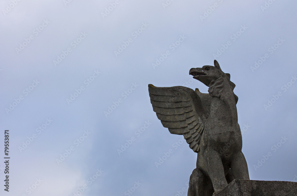 Griffon sculpture of mythology. Crimea, Kerch