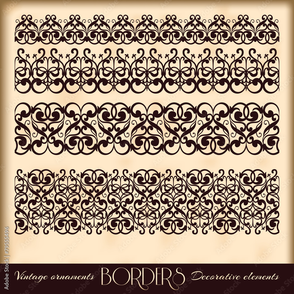 Fototapeta premium Borders decorative elements. Retro style set.
