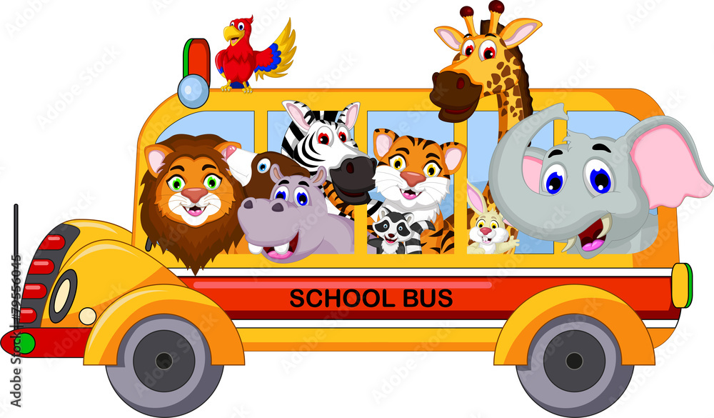 Fototapeta premium animal cartoon on a school bus