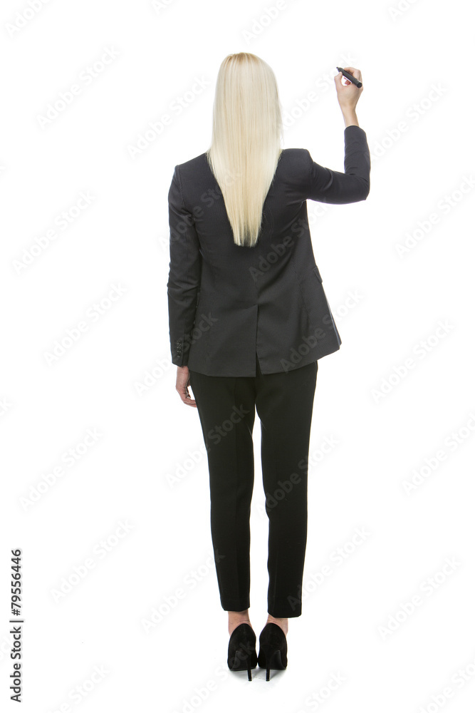 turned back blonde businesswoman writing turned back blonde businesswoman writing
