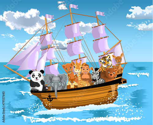 Fototapeta Naklejka Na Ścianę i Meble -  animals floating on a ship