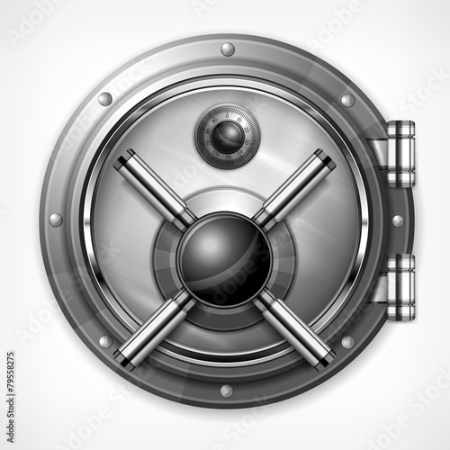 Bank round metallic vault on white, vector illustration