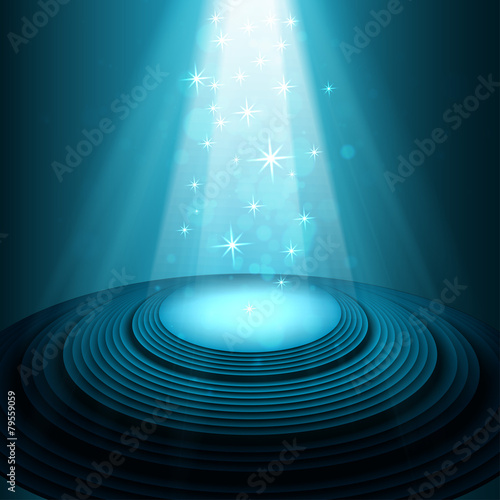 Theater stage with blue spotlights