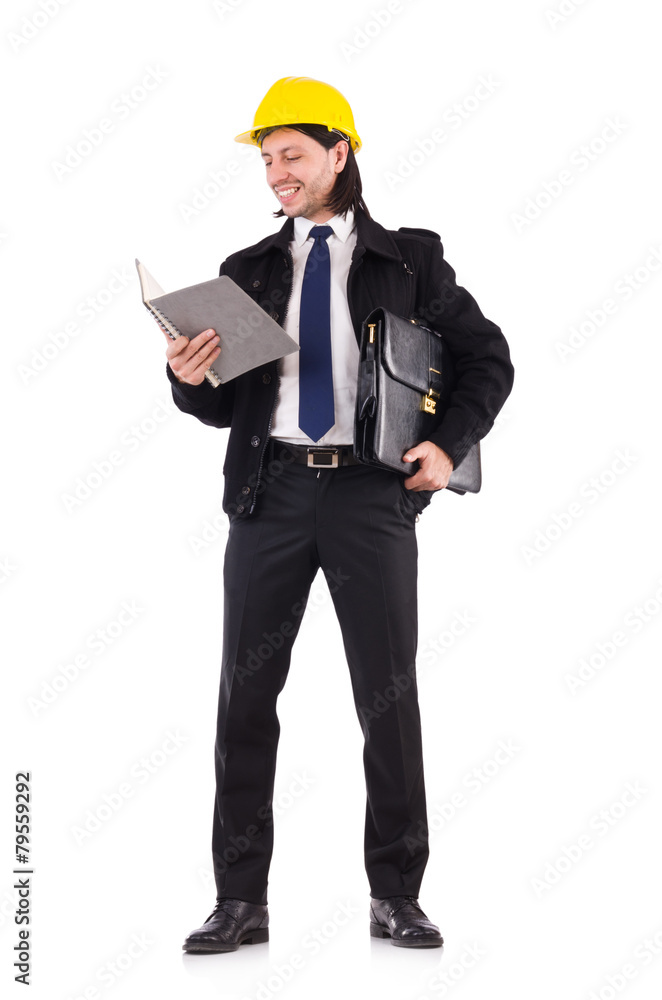 Young construction architect isolated on the white Young construction architect isolated on the white