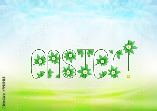easter text message with daisy blossoms on green landscape