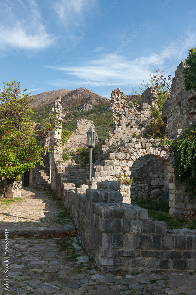 The high fortress walls, Stari Bar, Montenegro.