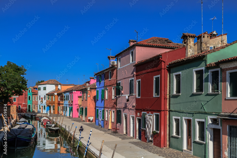 Colorful Houses of Burano in the lagoon of Venice, Italy