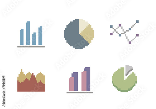 Chart And Diagram Icon Set In Pixel Art Style