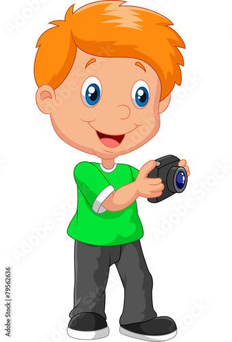 Little boy holding camera