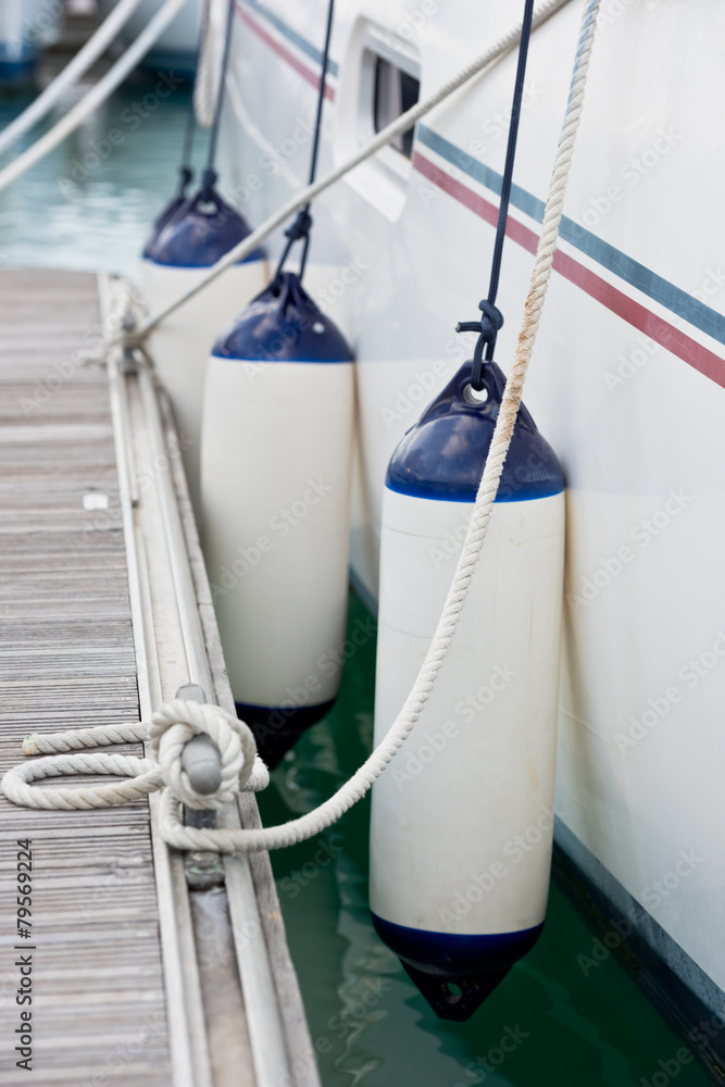 Fototapeta premium Sailboat Side Fenders CloseUp. Boat protection