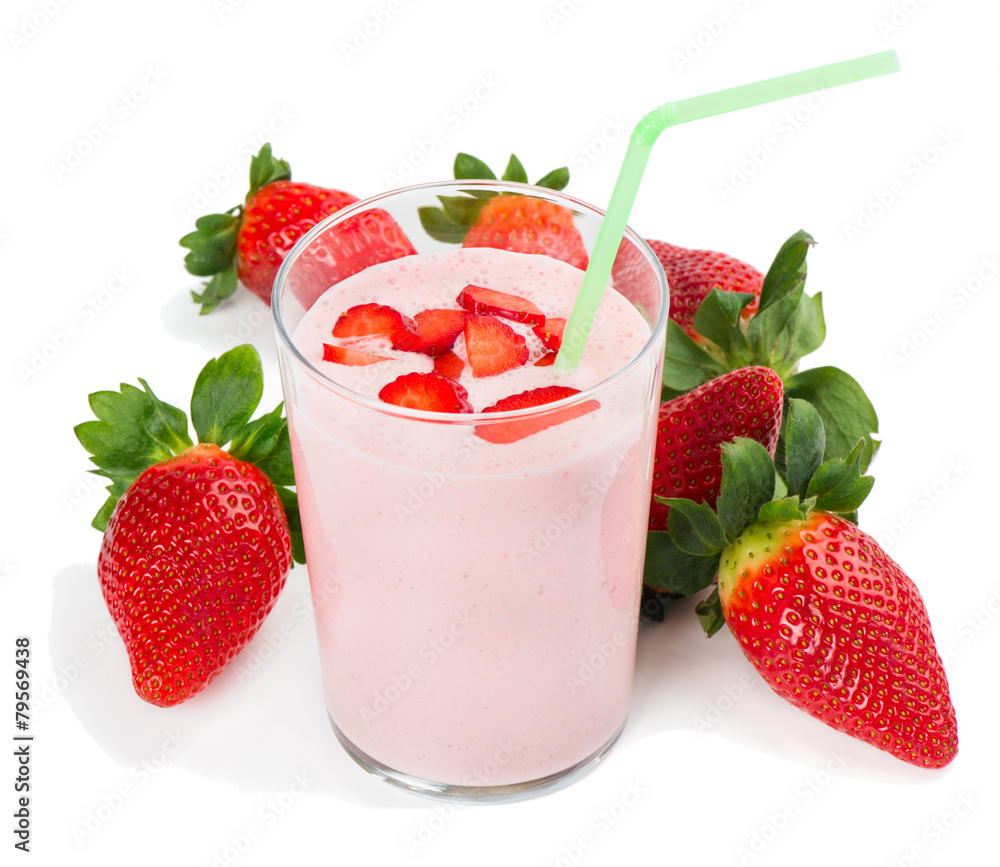 Fresh strawberry fruits and smoothie in a glass Fresh strawberry fruits and smoothie in a glass