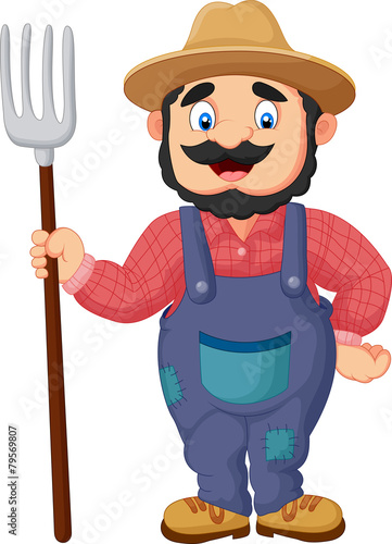 Cartoon farmer holding a rake