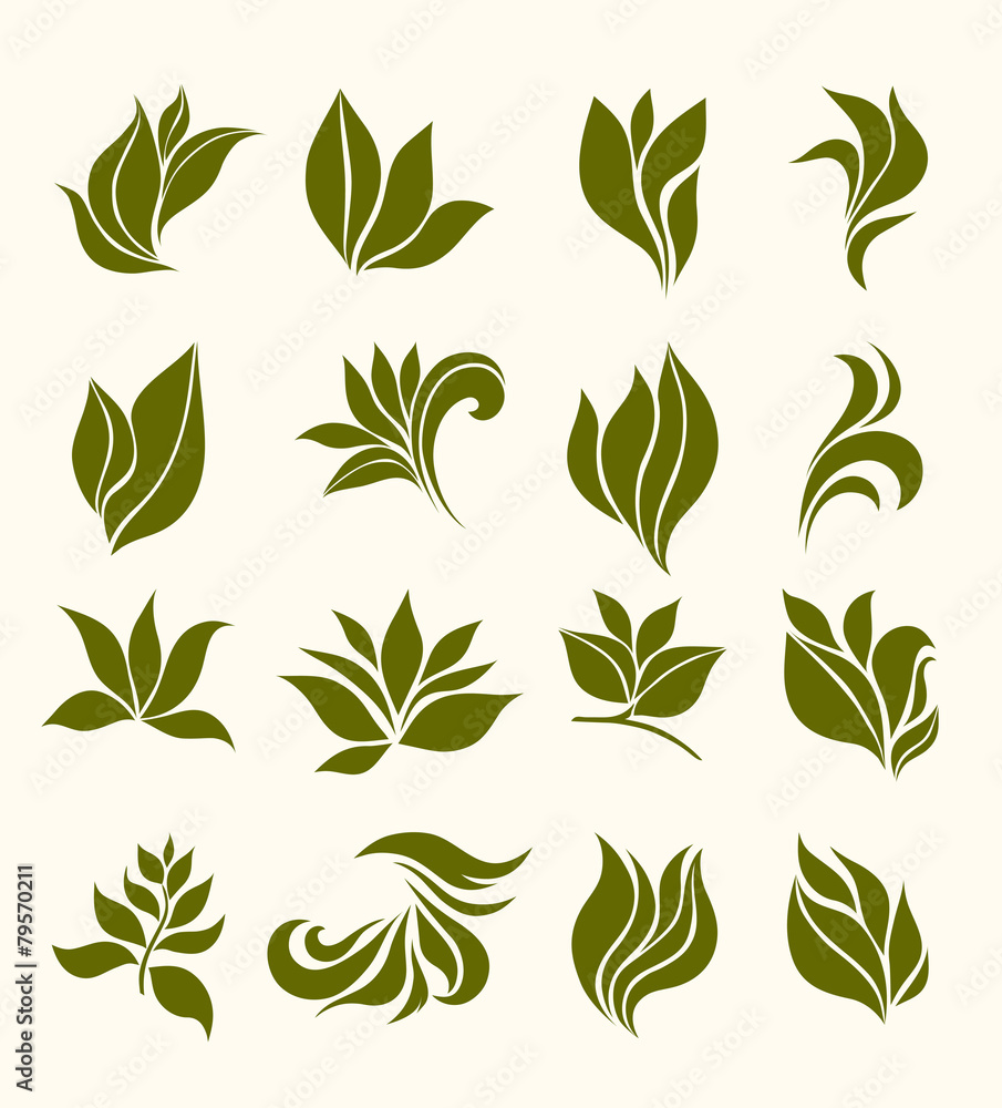 set silhouettes stylized leaves set silhouettes stylized leaves