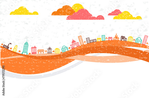 Big colorful city landscape with buildings