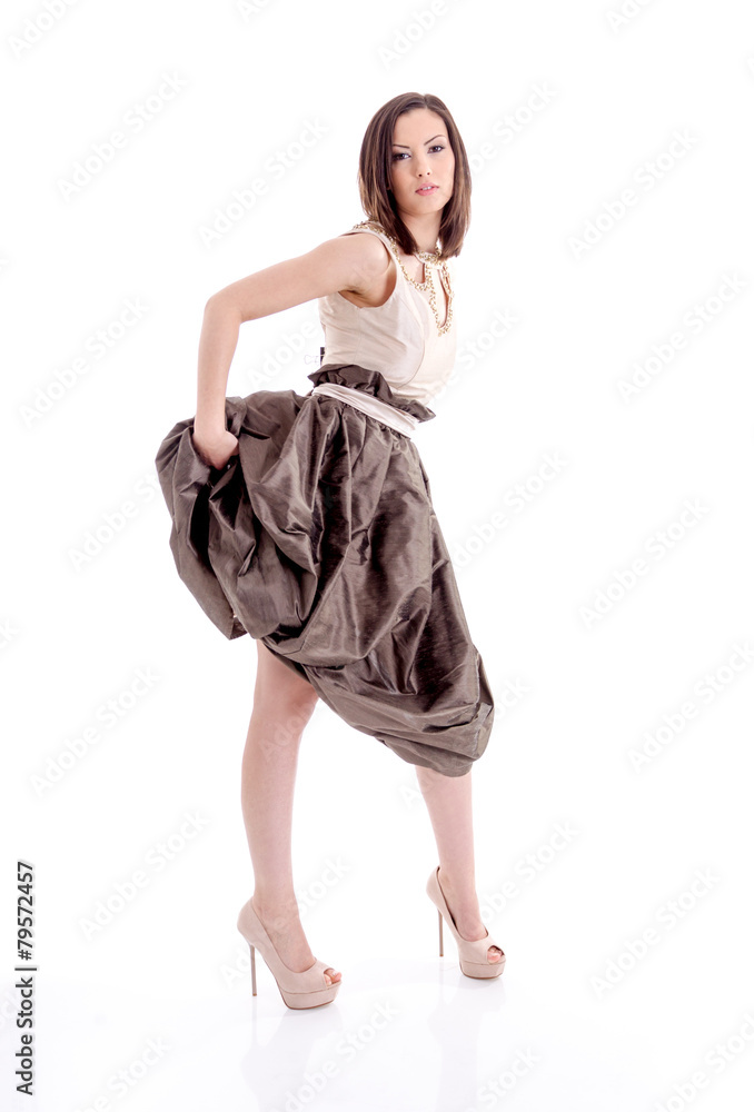 Naklejka premium Beautiful woman in a brown dress