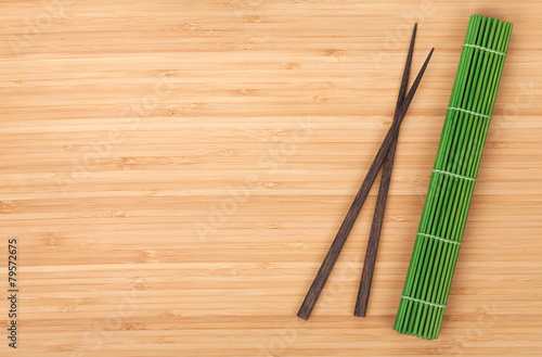Chopsticks and bamboo mat