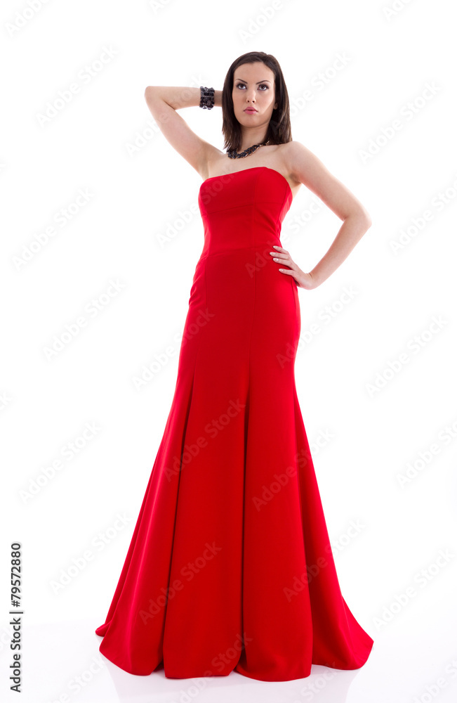 Beautiful woman in a red dress