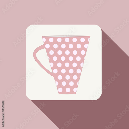Vintage tea cup icon with long shadow