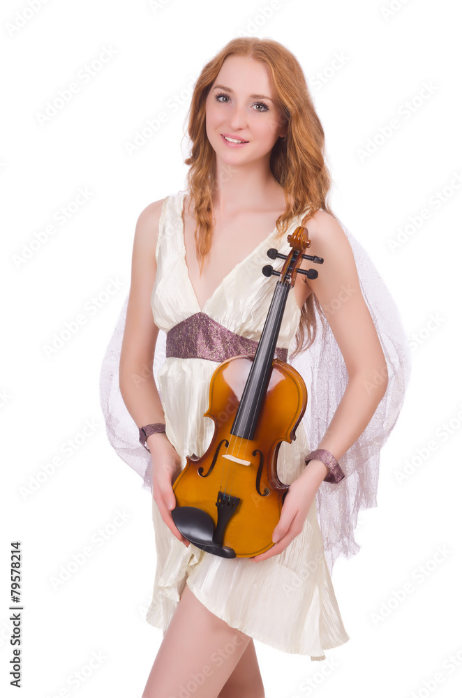 Ancient goddess with violin isolated on white Ancient goddess with violin isolated on white