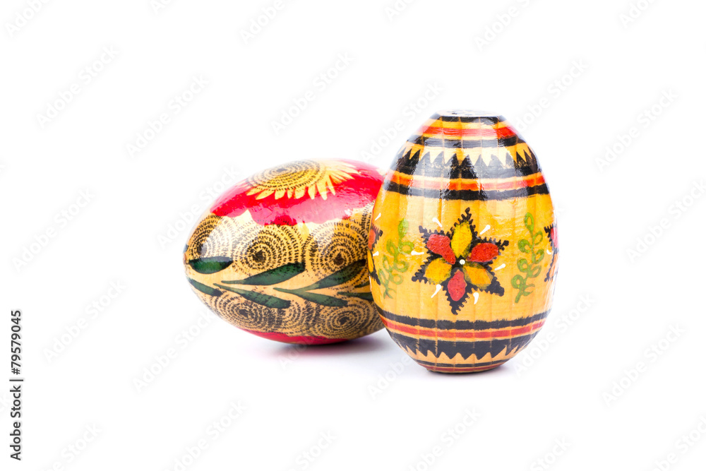 Two wooden painted Easter eggs Two wooden painted Easter eggs