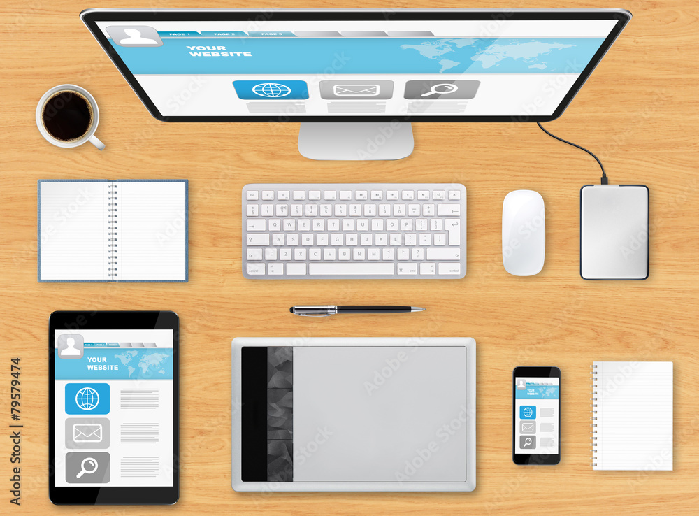 Workplace with tech device Workplace with tech device