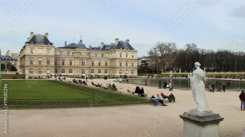 Wide shot, Time laps,  Palais Du Luxembourg, tourists passing photo