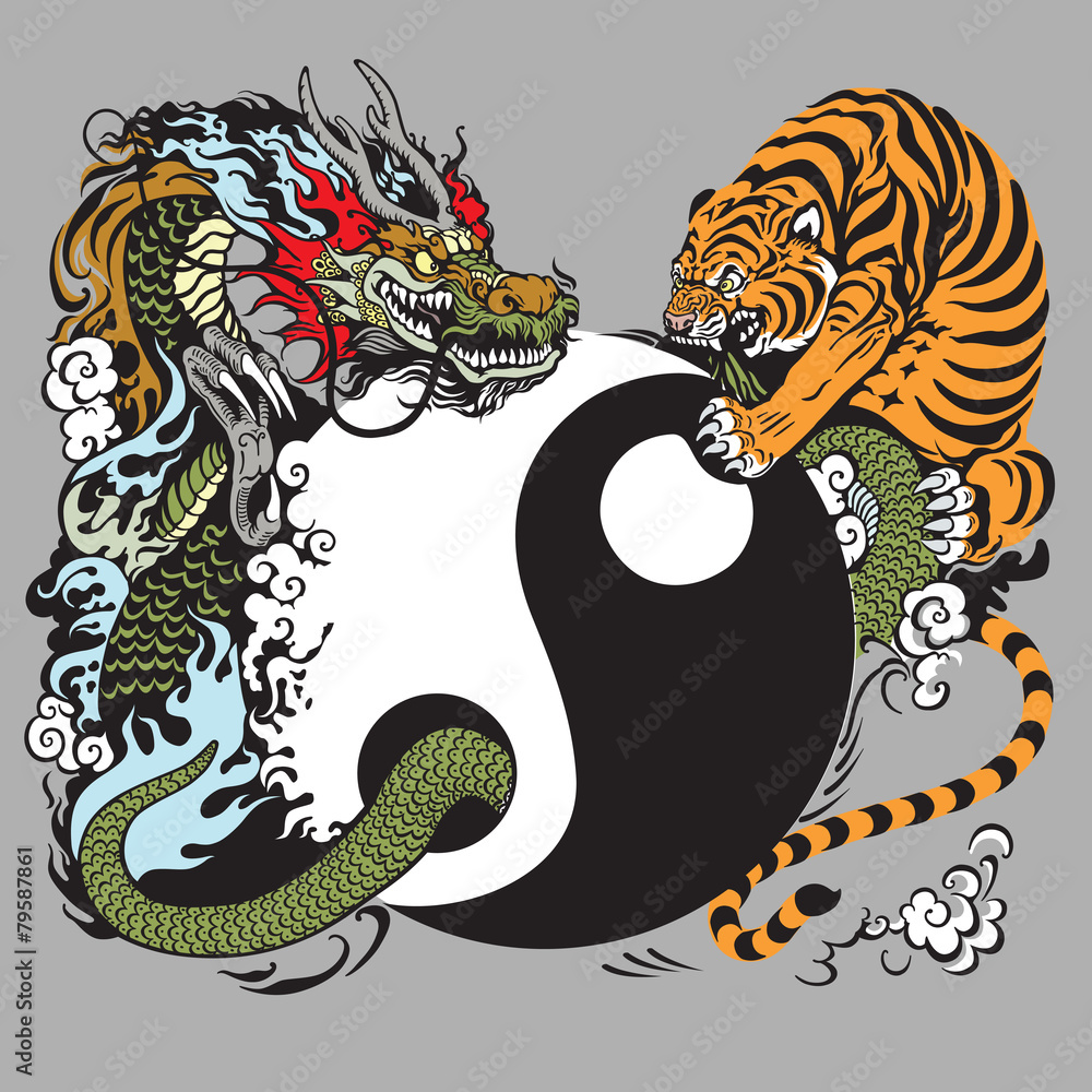 yin yang symbol with dragon and tiger Stock Vector | Adobe Stock