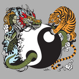 yin yang symbol with dragon and tiger