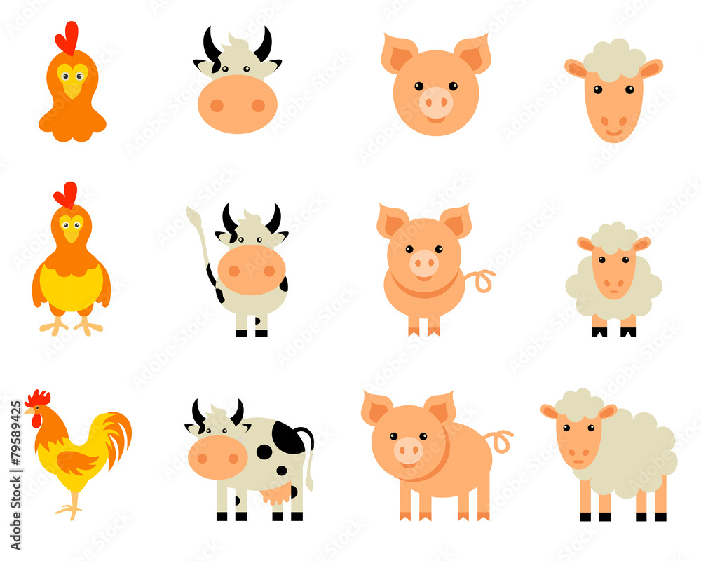Vector Set of isolated Farm Animals
