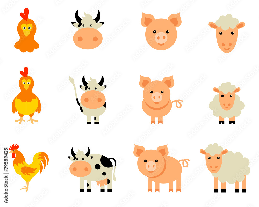 Obraz premium Vector Set of isolated Farm Animals