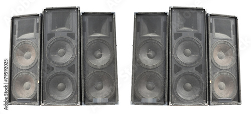 Old powerful stage concerto audio speakers isolated on white